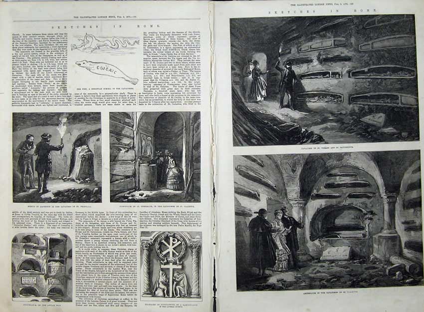 Antique Old Print Rome 1872 Catacombs Calixtus Saturninus Thraso Fine Art 19th