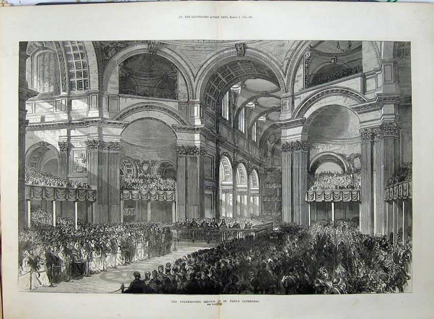 Old Antique Print 1872 Thanksgiving Service St Pauls Cathedral Fine Art 19th