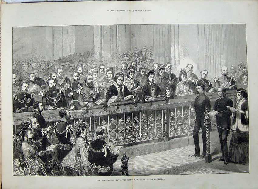 Old Antique Print 1872 Thanksgiving Day Royal Pew St Pauls Cathedral Art 19th