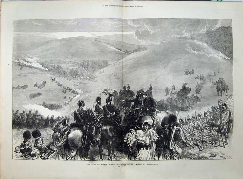 Antique Old Print 1872 Brighton Review Ta Army Woodendean Hill Battle Art 19th