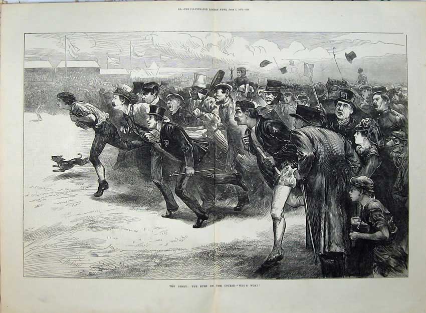 Old Antique Print 1872 Derby Horse Racing People Course Sport Fine Art 19th