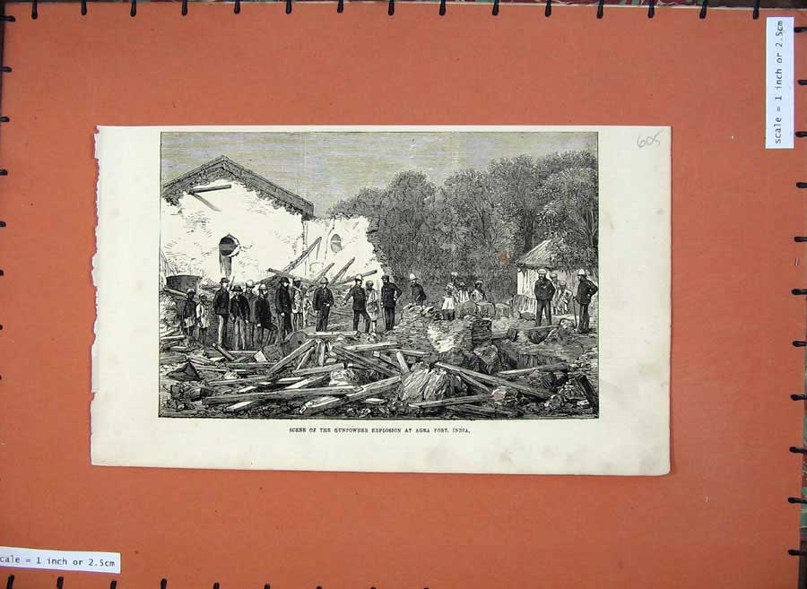 Old Antique Print 1872 Scene Gunpowder Explosion Agra Fort India Fine Art 19th