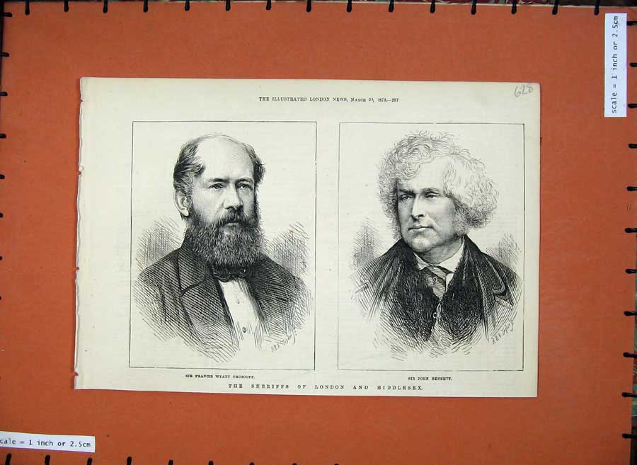 Old Antique Print 1872 Sheriffs London Middlesex John Bennet Truscott Men 19th