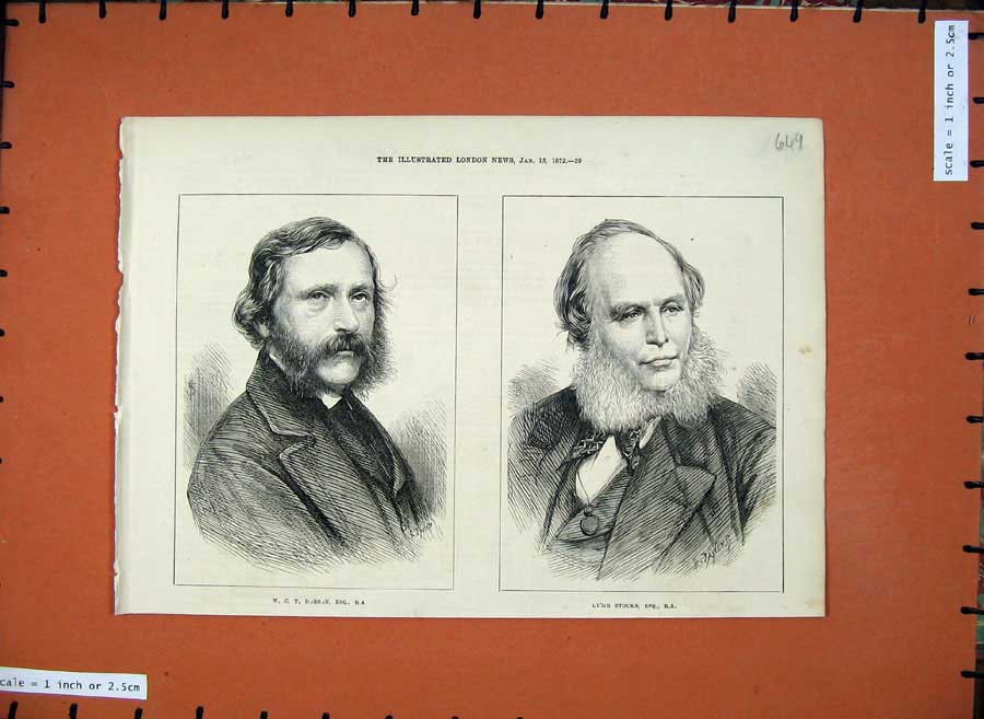 Original Old Antique Print 1872 Portrait Dobson Lumb Stocks Men 19th