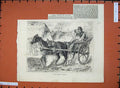 Original Old Antique Print Sketch Rural Postman Hungary 1872 Horse Cart 19th