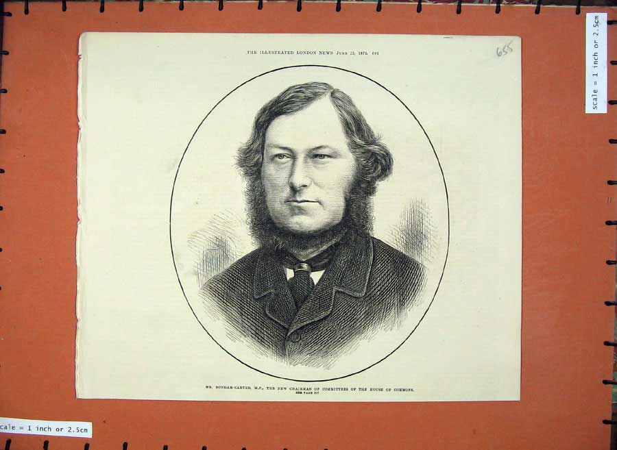 Old Antique Print 1872 Mr Bonham-Carter Chairman House Commons Portrait 19th