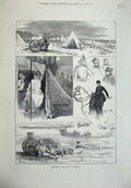 Original Old Antique Print 1872 Camp Wimbledon Army Camp War Cannon Gun People