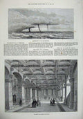 Original Old Antique Print 1872 Waterspouts Mediterranean City Museum Guildhall