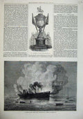 Original Old Antique Print 1872 Brigade Steeplechase Cup Mail Ship America Fire