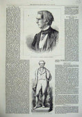 Old Antique Print 1872 Mr Seward Statesman Statue Humphrey Davy Penzance 19th