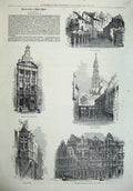Original Old Antique Print Brussels 1872 River Senne L'Hotel De Ville Brasseurs