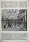 Old Antique Print 1872 Entrance Hall Brighton Aquarium Architecture Art 19th