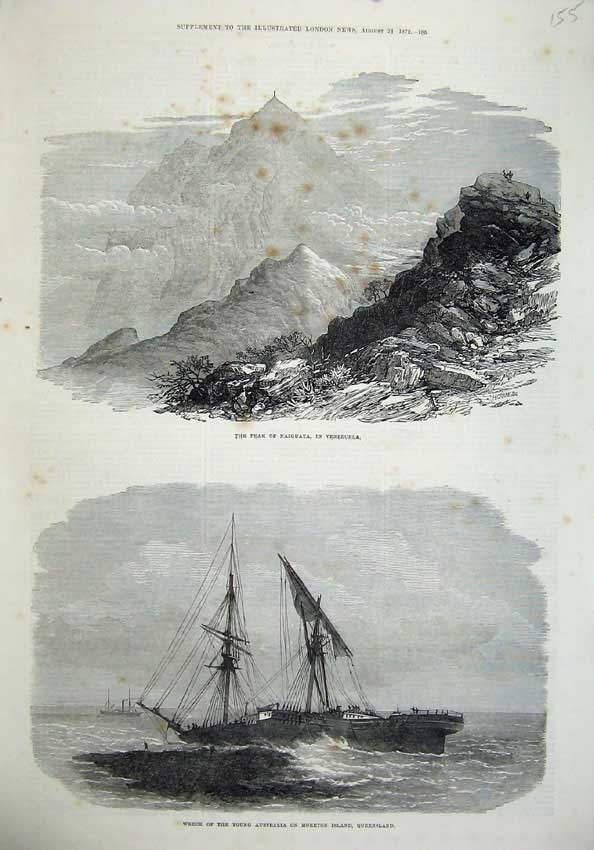 Old Antique Print 1872 Peak Naiguata Venezuela Ship Wreck Australia Art 19th
