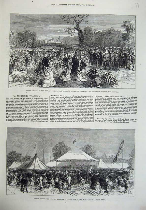 Original Old Antique Print Prince Arthur Birmingham 1872 Horticultural Society