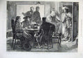 Old Antique Print 1872 Unwelcome Guest Men Dinner Table Drinking Fine Art 19th