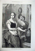 Original Old Antique Print 1872 Margaret Fountain Women Water Jugs Fine Art