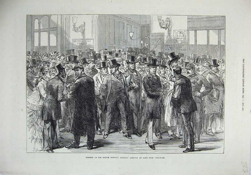 Original Old Antique Print 1872 Members French National Assembly Versailles Men