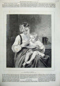 Original Old Antique Print 1872 Perrault Fine Art Mother Feedig Baby Food 19th