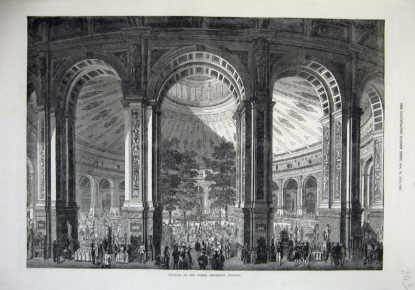 Old Antique Print 1872 Interior Vienna Exhibition Building Architecture 19th