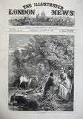 Old Antique Print 1872 Autumn Ramble Women Children Horse Donkey Country 19th