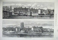 Original Old Antique Print 1872 Riverside View Chelsea Bridge Boats Buildings