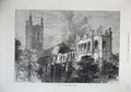 Original Old Antique Print Fine Art 1872 Fire Canterbury Cathedral Church Ruins