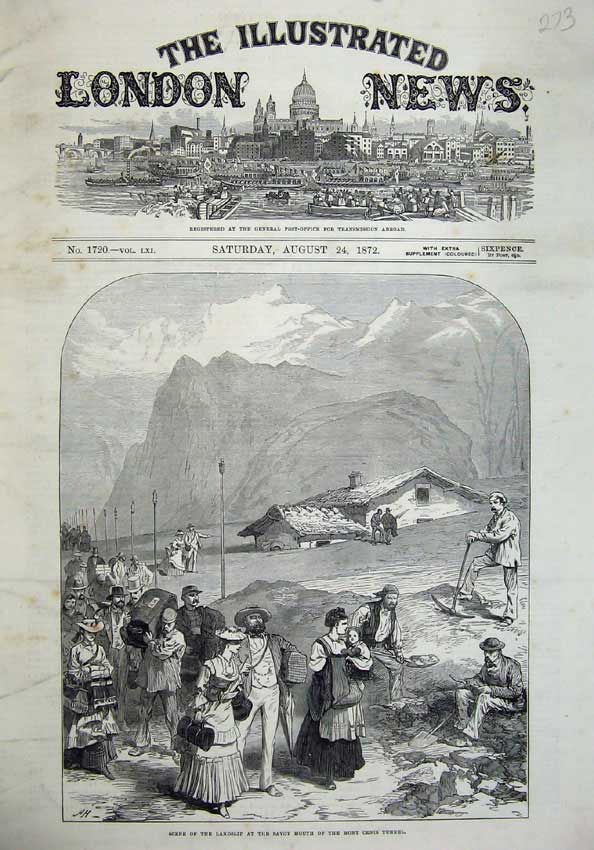 Original Old Antique Print 1872 Scene Landslip Savoy Mounth Mont Cenis Tunnel