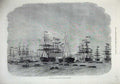 Original Old Antique Print 1872 Ship Fleet Ironclads Portland Harbour Flags Art