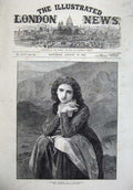 Original Old Antique Print 1872 Mignon Pensive Goupil Beautiful Woman Mountains