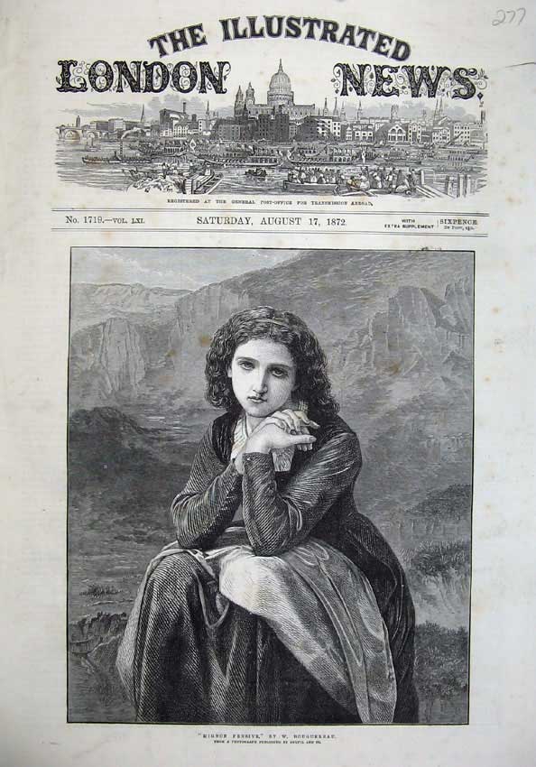 Original Old Antique Print 1872 Mignon Pensive Goupil Beautiful Woman Mountains