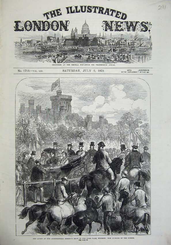 Old Antique Print 1872 Queen Agricultural Society Show Park Windsor Horse 19th