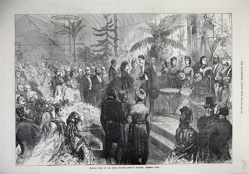 Old Antique Print 1872 Evening Fete Royal Botanic Society Garden Regents 19th