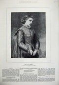Original Old Antique Print 1872 Portrait Viola Beautiful Woman Art Victorian