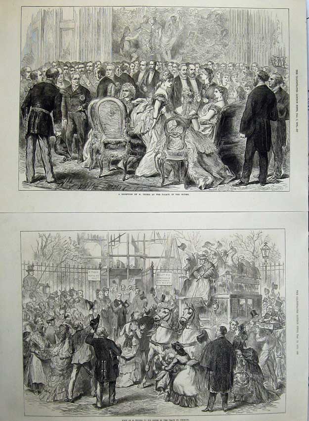 Antique Old Print 1872 Reception Thiers Palace Elysee Place Georges Paris 19th