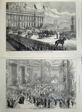 Original Old Antique Print 1872 Prince Arthur Leeds Ball Townhall Horses Army