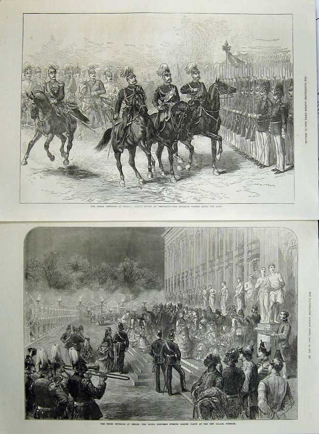 Original Old Antique Print 1872 Emperor Berlin TempelhGarden Palace Potsdam