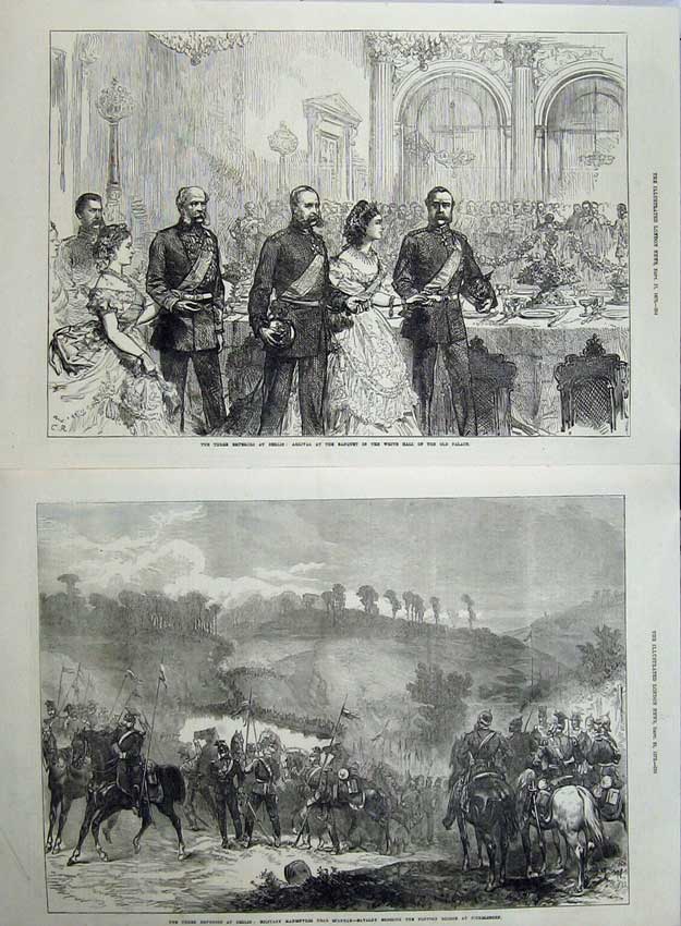 Old Antique Print 1872 Emperors Berlin Banquet Palace Bridge Pickelsdorf 19th