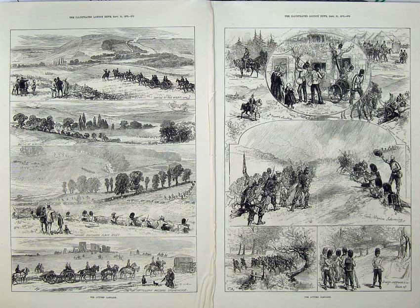 Original Old Antique Print 1872 Battle Wiley Wishford War Army Horses Country