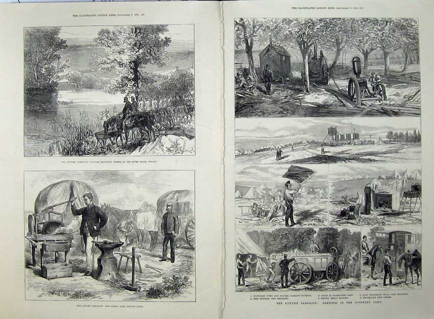 Old Antique Print 1872 River Stour Witley Horses Forge Army War Kitchen 19th
