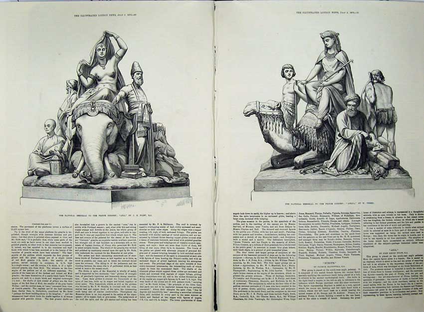 Old Print *0196 1872 Memorial Prince Consort Asia Europe America Africa 20th