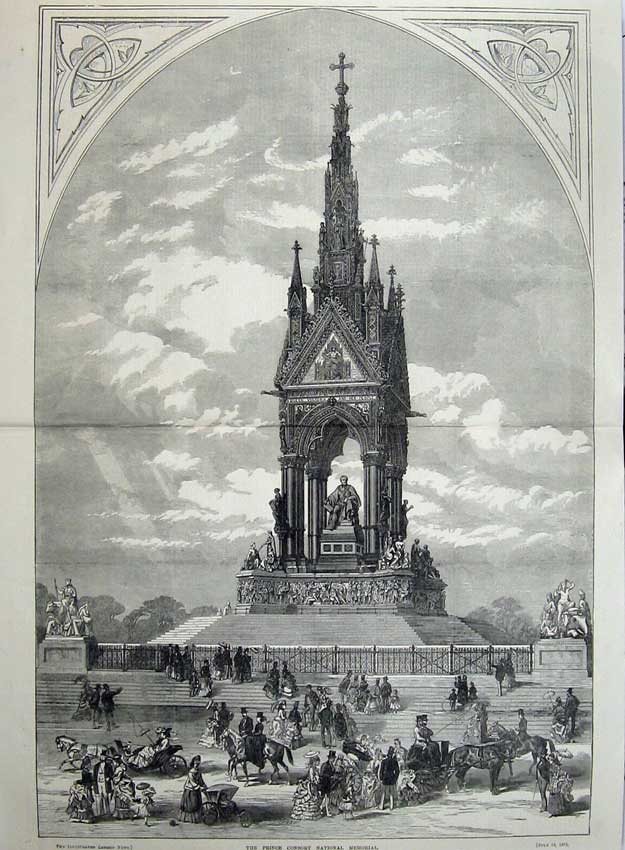 Old Antique Print 1872 Prince Consort National Memorial Statue Fine Art 19th