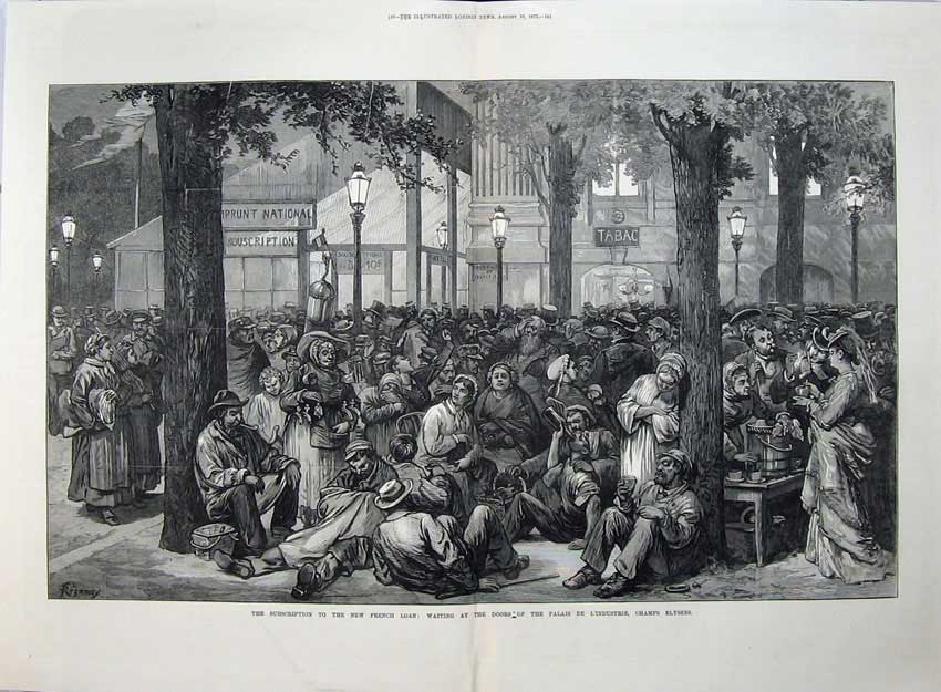 Old Antique Print Palais De L'Industrie Champs Elysees 1872 French Loan 19th