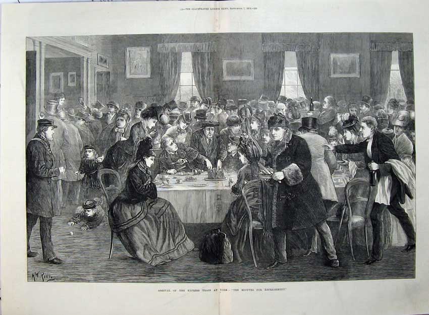 Old Antique Print 1872 Express Train York Refreshments People Fine Art 19th