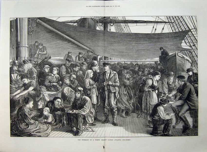 Old Antique Print 1872 Steerage German Lloyd'S Atlantic Steam Ship Art 19th
