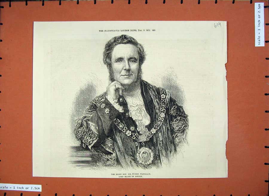 Original Old Antique Print 1872 Portrait Sir Sydney Waterlow Mayor London 19th