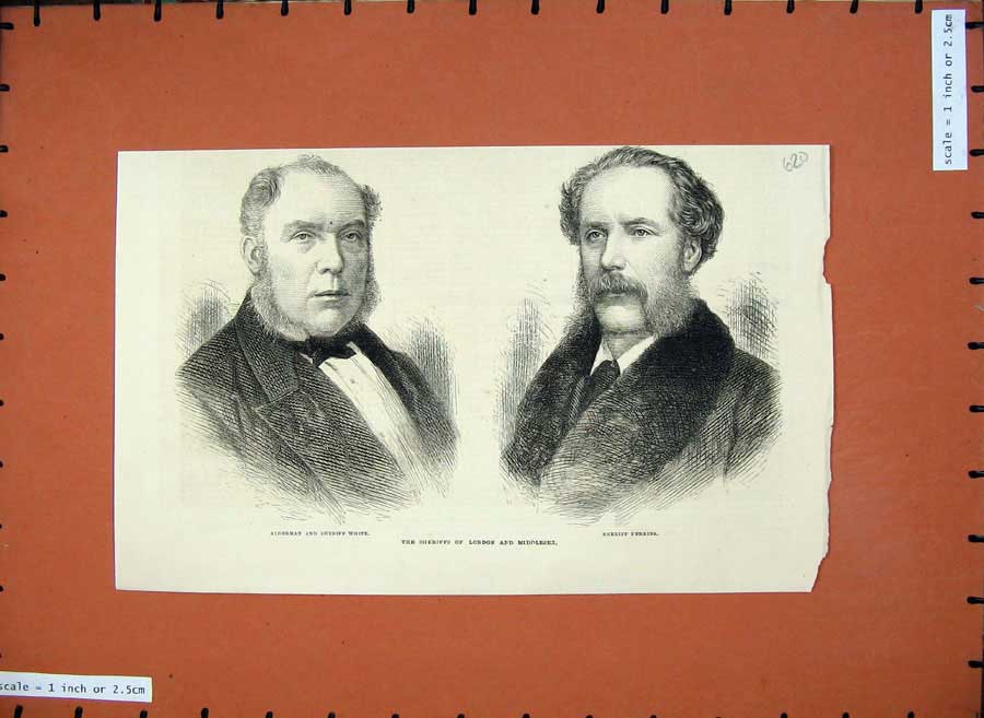Old Antique Print 1872 Sheriffs London Middlesex Alderman White Perkins 19th