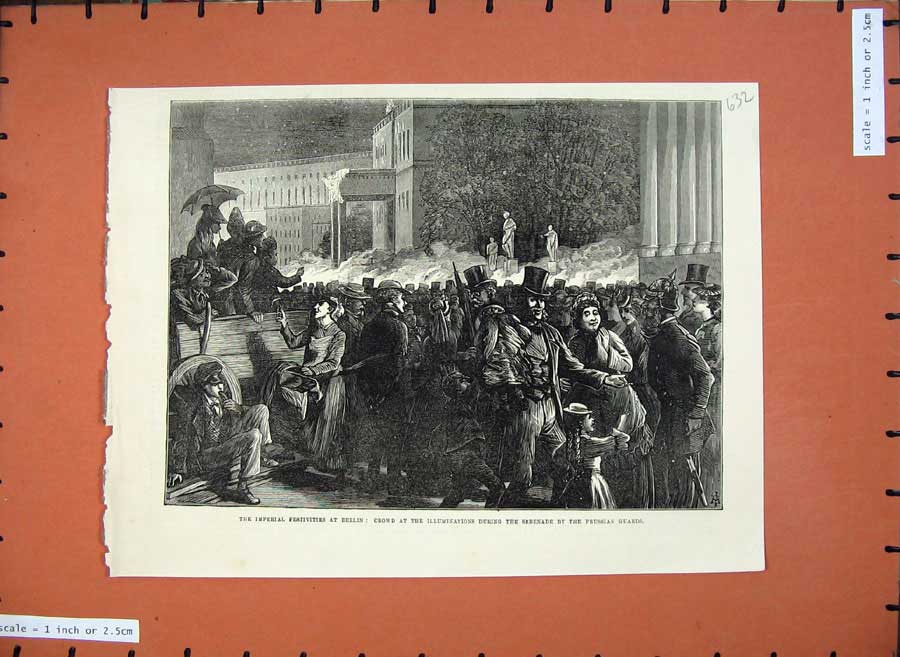 Old Antique Print 1872 Imperial Festivities Berlin Illuminations Prussian 19th