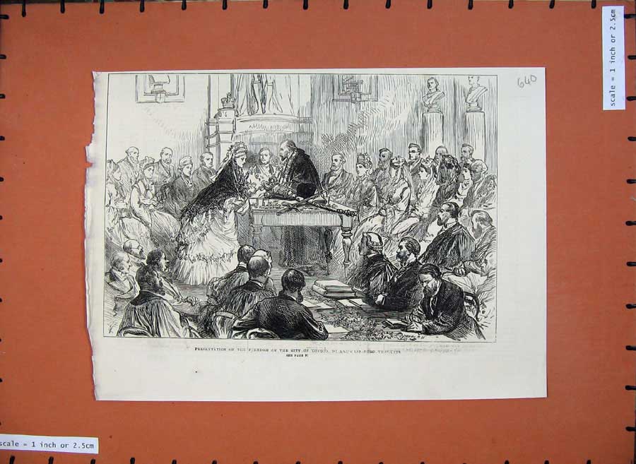 Original Old Antique Print 1872 Freedom City Presentation Baroness Coutts 19th