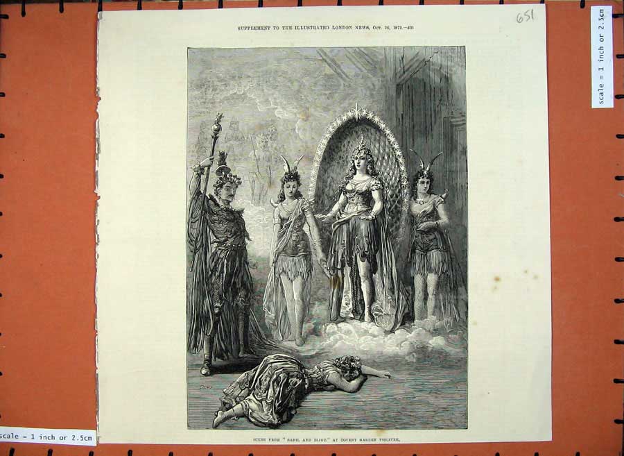 Old Antique Print 1872 Scene Babil Bijou Covent Garden Theatre Costumes 19th