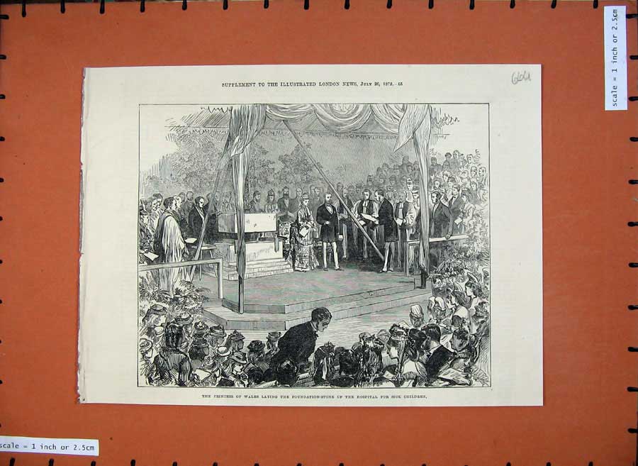 Old Antique Print 1872 Princess Wales Hospital Sick Children Foundation 19th